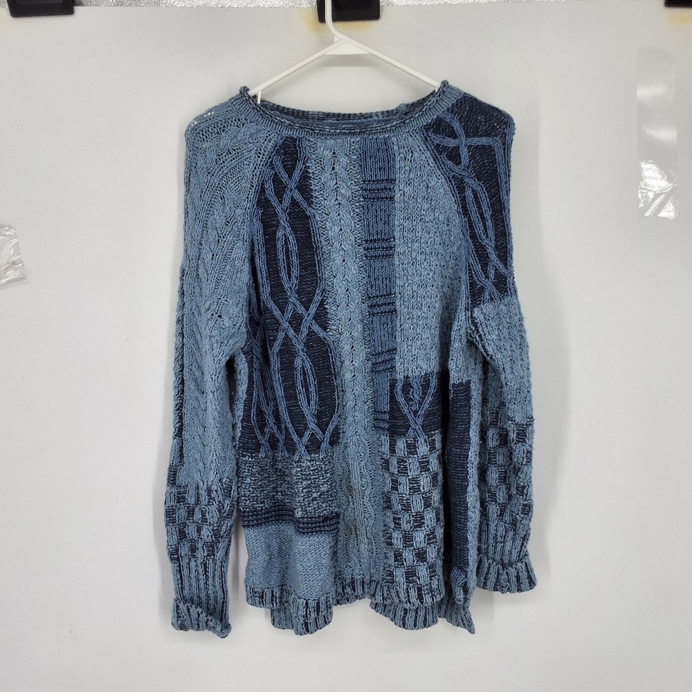 Blue Knit Sweater with Patterned Design